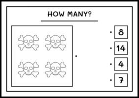 How many Skull, game for children. Vector illustration, printable worksheet