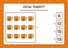 How many Mug, game for children. Vector illustration, printable worksheet