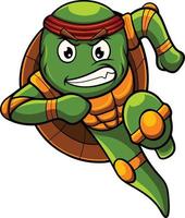 ilustración de mascota de tortuga con pose de ninja