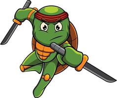 ilustración de mascota de tortuga con pose de ninja vector