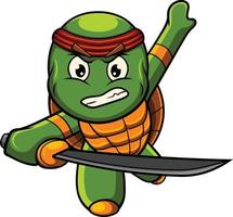 ilustración de mascota de tortuga con pose de ninja vector