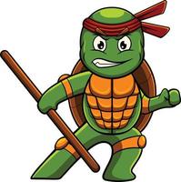 ilustración de mascota de tortuga con pose de ninja vector