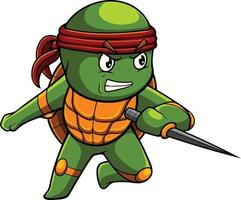 ilustración de mascota de tortuga con pose de ninja vector