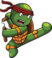 ilustración de mascota de tortuga con pose de ninja