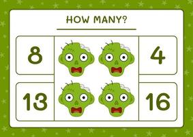 How many Zombie, game for children. Vector illustration, printable worksheet