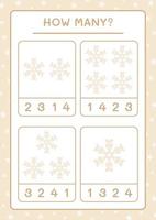 How many snowflake, game for children. Vector illustration, printable worksheet