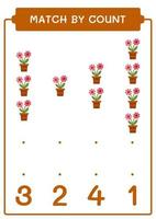 Match by count of Flower, game for children. Vector illustration, printable worksheet