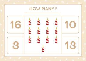 How many christmas candle, game for children. Vector illustration, printable worksheet