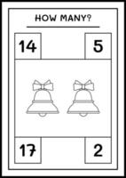 How many christmas bell, game for children. Vector illustration, printable worksheet