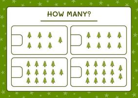 How many christmas tree, game for children. Vector illustration, printable worksheet