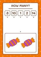 How many Candy, game for children. Vector illustration, printable worksheet