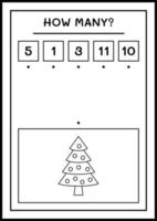 How many christmas tree, game for children. Vector illustration, printable worksheet