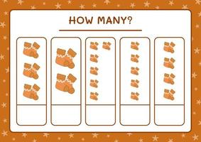 How many christmas sock, game for children. Vector illustration, printable worksheet