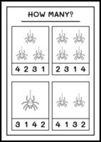 How many Spider, game for children. Vector illustration, printable worksheet