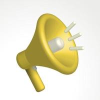 3d render megaphone equipment. Yellow Symbol loudspeaker. Social media realistic sign. Advertising and promotion. Vector rendering illustration marketing time concept