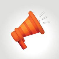 Realistic orange loudspeaker 3d isolated on white background. Concept of announcement, attracting attention, news. Vector render illustration.