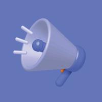 Megaphone in cute 3d style. Cartoon rendering illustration with bullhorn 3d. Realistic render vector. vector