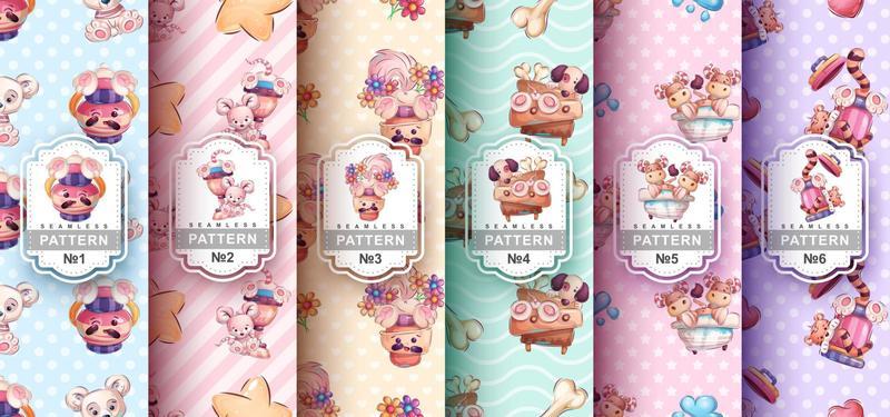 Seamless pattern cartoon character adorable animal in vase, pretty zoo idea for print t-shirt, poster and kids envelope, postcard. Cute hand drawn style wildlife