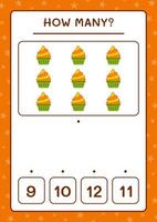 How many Cup Cake, game for children. Vector illustration, printable worksheet