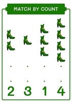 Match by count of Leprechaun boot, game for children. Vector illustration, printable worksheet