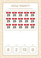 How many christmas calendar, game for children. Vector illustration, printable worksheet