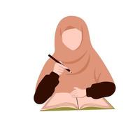 muslimah estudia y escribe ilustración vector