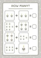 How many Skull with Candle, game for children. Vector illustration, printable worksheet