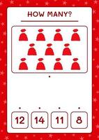 How many santa claus red bag, game for children. Vector illustration, printable worksheet