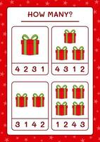 How many gift box, game for children. Vector illustration, printable worksheet