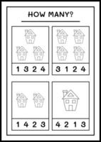 How many House, game for children. Vector illustration, printable worksheet