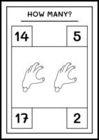 How many Zombie Hand, game for children. Vector illustration, printable worksheet