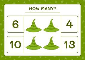 How many Witch Hat, game for children. Vector illustration, printable worksheet