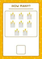 How many Candle, game for children. Vector illustration, printable worksheet