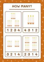 How many christmas candle, game for children. Vector illustration, printable worksheet