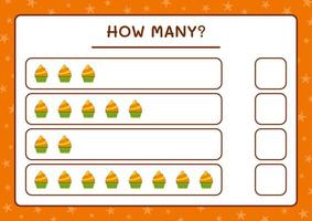 How many Cup Cake, game for children. Vector illustration, printable worksheet