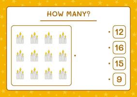 How many Candle, game for children. Vector illustration, printable worksheet