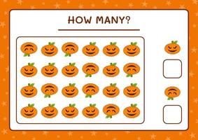 How many Pumpkin, game for children. Vector illustration, printable worksheet