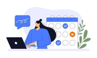 People planning day scheduling appointment in calendar application. Modern concept for business planning, news and events, reminder and timetable. Flat vector illustration