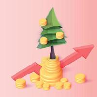 arrow growth money tree coin plant for save money vector 3d banking income business