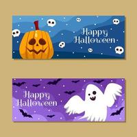 banner de feliz halloween con calabaza y fantasma vector