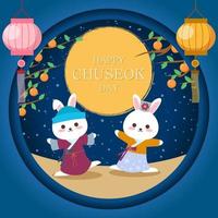 feliz día de chuseok con luna conejo y linterna vector