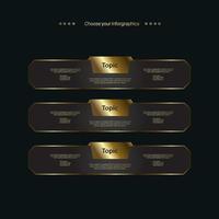 Set of three Infographic Vector template with gold element option and Premium golden version on a dark background