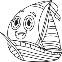 Sailboat with Face Vehicle Coloring Page for Kids vector