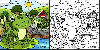 Frog Coloring Page Colored Illustration vector