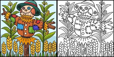 Scarecrow Stock Coloring Page Colored Illustration vector