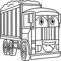 Dump Truck with Face Vehicle Coloring Page vector
