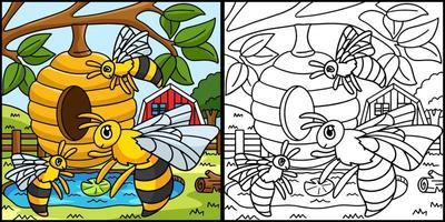 Bee Coloring Page Colored Illustration vector