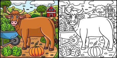 Ox Animal Coloring Page Colored Illustration vector