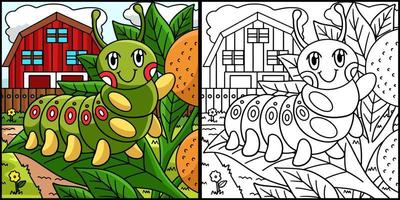 Caterpillar Coloring Page Colored Illustration vector