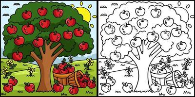 Apple Tree Coloring Page Colored Illustration vector